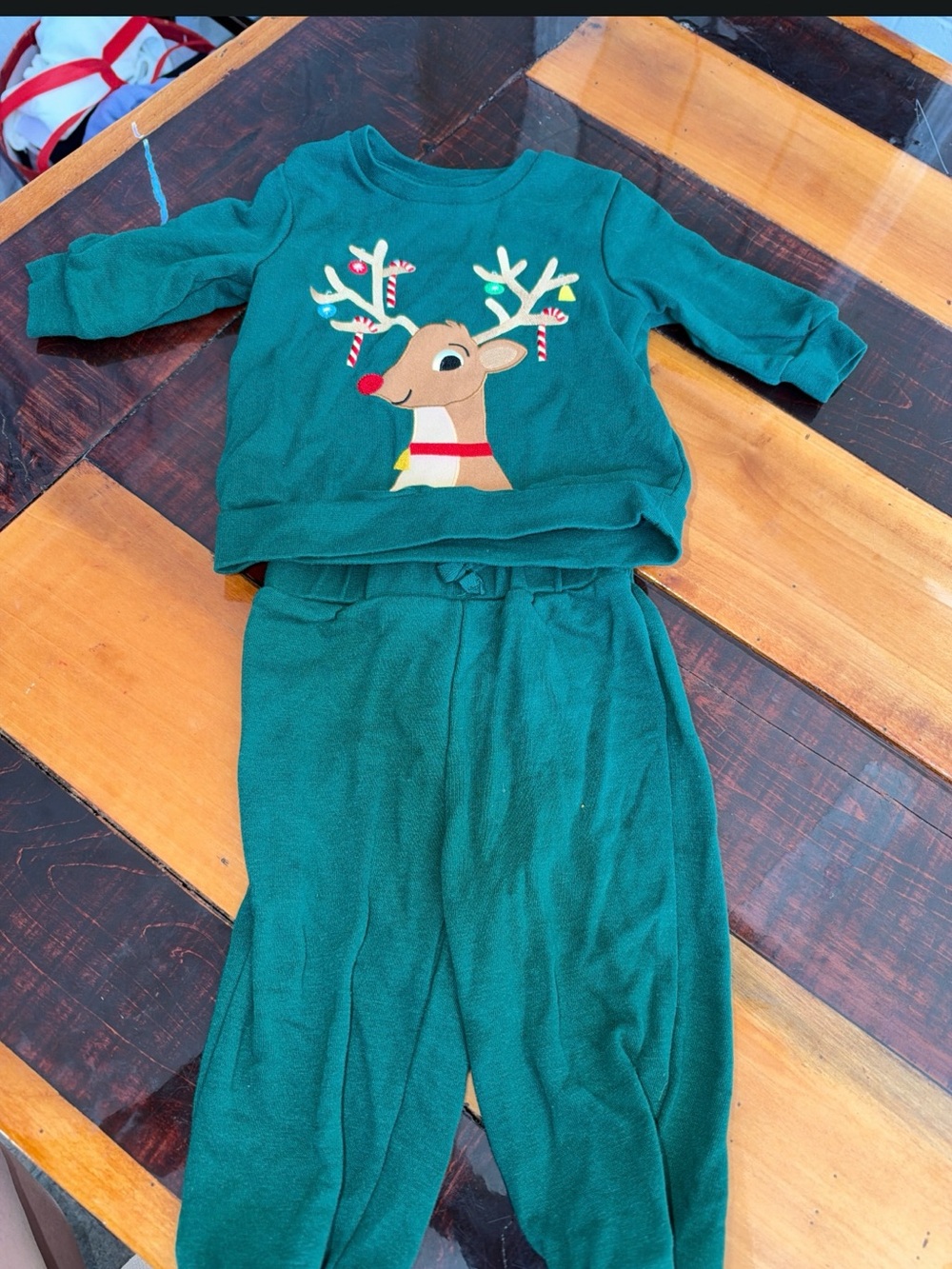 Kids Green Reindeer Set - Holiday sweatshirt set